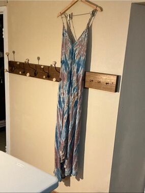 Blue and Taupe Tie-Dye Maxi Dress